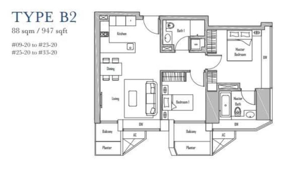 V on Shenton- 2BR Floor Plan