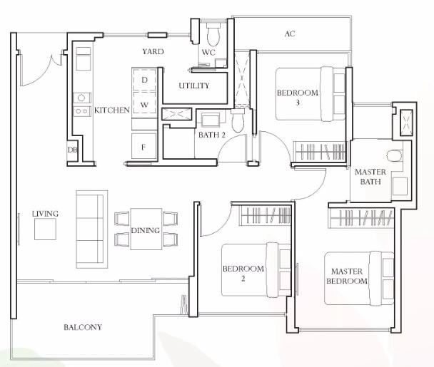 The Inflora - 3BR Floor Plan