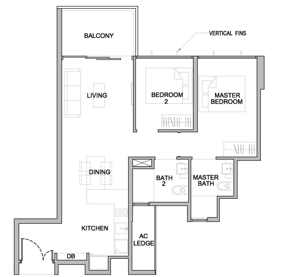 Kingsford Waterbay - 2BR Floor Plan