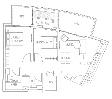 Corals at Keppel Bay - 2BR Floor Plan